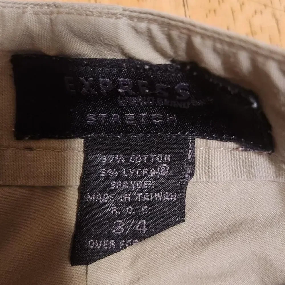 Vintage Y2k early 2000s Express tan mid rise wide leg capri length pants - Picture 4 of 4